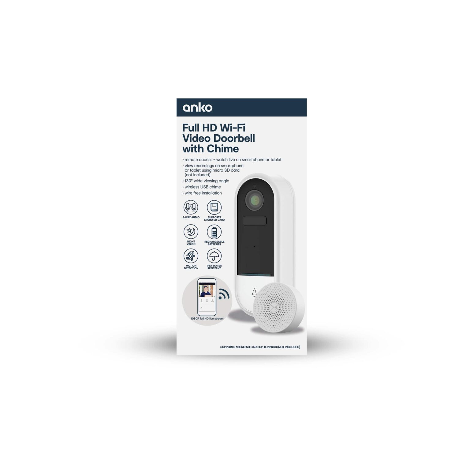 Anko WiFi Full HD Video Doorbell with USB Chime Mirabella Genio